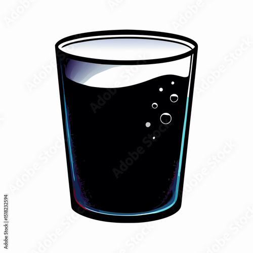 Glass of Dark Soda, Bubbly Drink, Cartoon Style