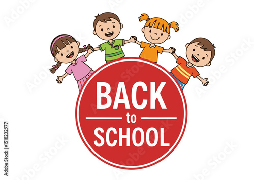 Back to School Happy Kids Holding Hands, Celebrating the New School Year, Education, Learning, Friendship,  Elementary Students, Childhood, Return to Class