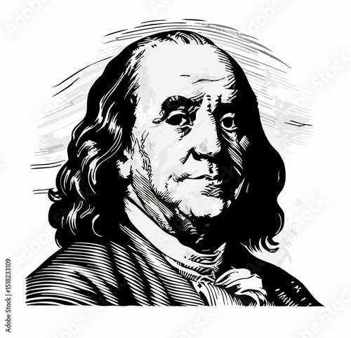 Black and White Portrait of Benjamin Franklin