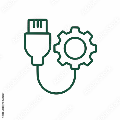 Outlined network cable with settings gear — connectivity support.