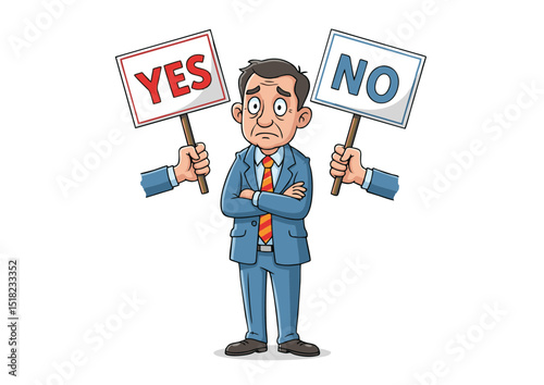 Difficult Decision A Businessman Faced with a Yes or No Choice,  Illustrating the Challenges of Making Tough Decisions in the Workplace and the Pressure to Choose Between Two Opposing Options