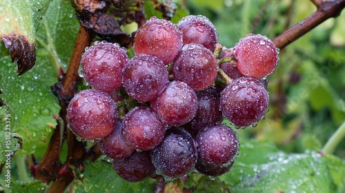 Dew-Kissed Grapes: Plump and Juicy Cluster on Lush Green Vines