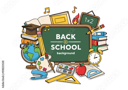 Back to School Vibrant Illustration of Education Supplies, Books, and Learning Tools, Perfect for School-Themed Projects, Websites, and Designs