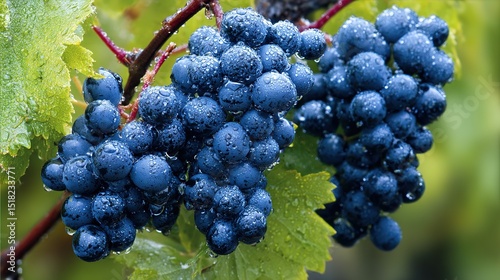 Dew-Kissed Grapes: Plump and Juicy Cluster on Lush Green Vines