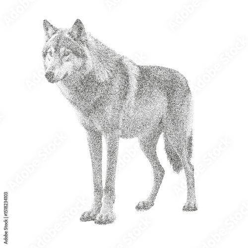 Stippling Wolf Illustration – Dotwork Vector Drawing of Wild Animal