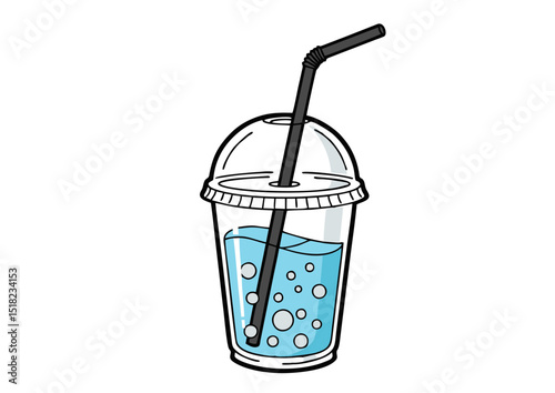 Refreshing Summer Beverage A Cool and Crisp Drink in a Disposable Cup with Straw, Perfect for Hot Weather, Tasty and Thirst-Quenching
