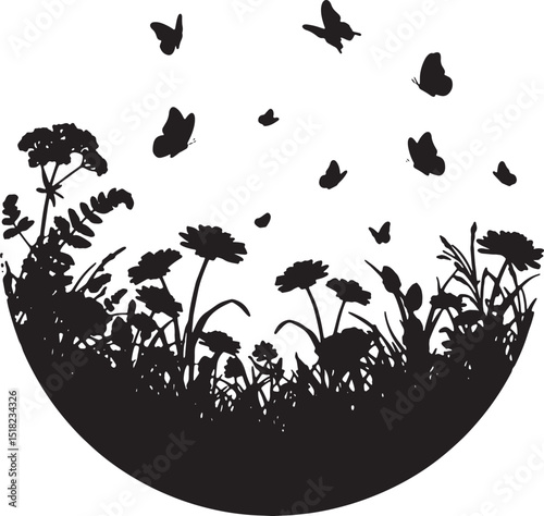 Elegant Silhouettes of Flowers and Butterflies A Circular Nature Design