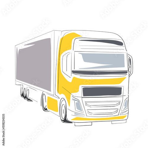Transportation, yellow shipping truck, isolated vector illustration, flat design. cargo delivery