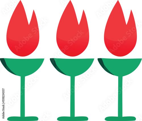 Three stylized red flame icons on green stems