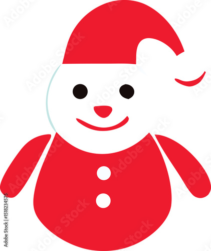 A cheerful cartoon snowman wearing a santa hat and red outfit