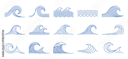 Curved Ocean Wave Icons – Nature Symbol Set for Beach, Water, and Fluid Projects