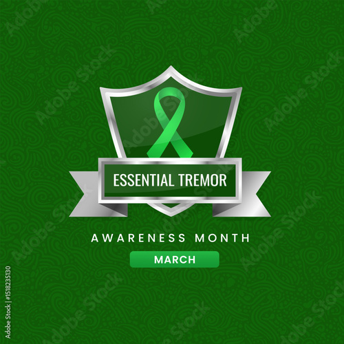 Essential Tremor awareness month background design with Green silk ribbon.