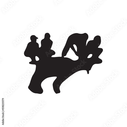 Eid Celebration, Islamic ritual, Eid Qurbani Cow vector, Sacrifice in Islam, Four mans Sitting On Cow for Sacrifice, Cow Slaughter for Eid, Eid Cow Slaughter vector black, slaughter vector black cow