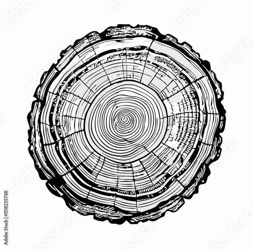 Cross Section Tree Trunk, Wood Grain, Rings, Black and White
