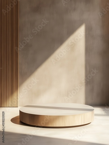 high resolution visual of Podium with Neutral Blur A podium with a blurred background focusing on the floor and wall for a clean and minimalist product display. high detail 8k