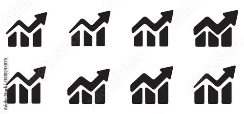 Set of Upward Trend Graph Icons – Bar Charts and Arrows for Business, Finance, and Metrics