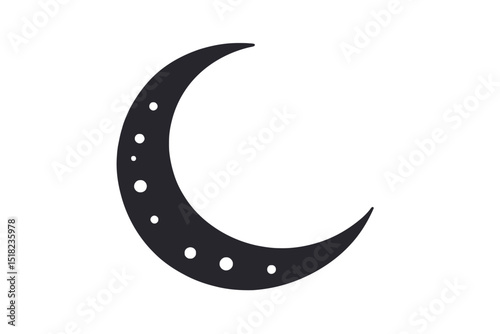 Crescent Moon Illustration with Stars - Dark Moon with Circular Shapes - Celestial Body Image for Night Sky and Dreamlike Themes