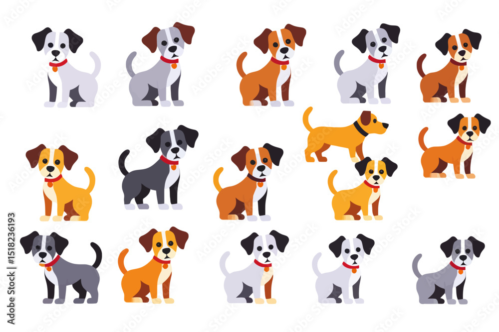 Obraz premium Cute Cartoon Dog Breed Illustrations - Colorful Puppy Vector Graphics - Adorable Dog Clip Art for Kids and Pet Lovers