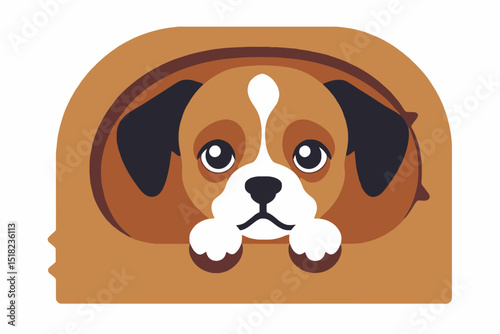 Cute Boxer Puppy Dog Illustration with Sad Eyes Peeking Out from Bed- Animated Cartoon Dog Face with White Paws- Adorable Dog Design for Kids and Pet Lovers