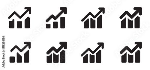 Financial and Business Growth Symbols – Upward Trending Arrows and Bar Graphs for Analytics