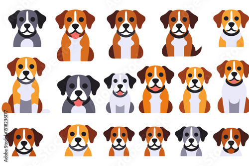 Cute Cartoon Dog Breed Illustrations - Collection of Adorable Puppy Characters - Colorful Dog Graphics for Pet Lovers and Design Projects