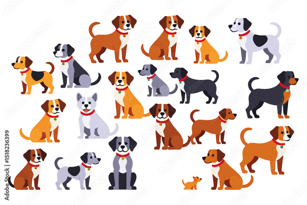 Obraz premium Cute Cartoon Dogs Clipart Collection - Diverse Dog Breeds Vector Illustration - Playful Puppy Icons for Graphic Design and Pet Lovers Projects