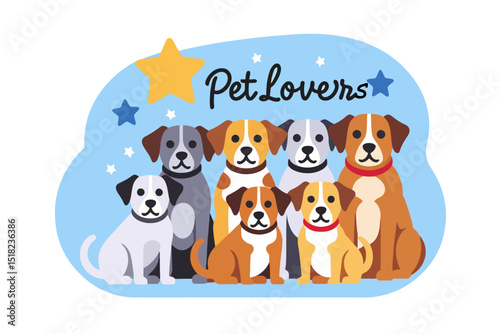 Cute Cartoon Dogs for Pet Lovers - Adorable Puppy Illustration with Stars - Perfect for Dog Owners and Animal Enthusiasts
