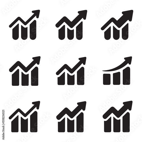 Business Growth Icons – Bar Charts with Upward Arrows for Financial and Market Concepts