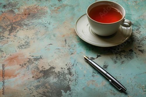 High Definition Image of a Cup of Tea and a Pen on a Table