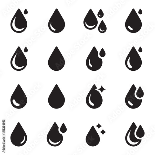 Liquid Droplet Icons Set – Creative Symbols for Water, Fluid, and Nature Projects