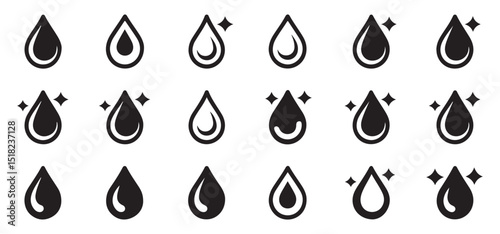 Water Droplet Illustrations – Set of Icons for Fluid and Nature Representations
