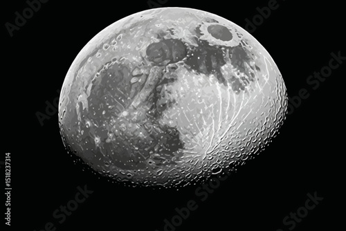 Detailed Lunar Surface Close Up View - Full Moon Phase in High Definition - Explore Craters and Maria on Earth's Satellite - Stunning Monochrome Moonscape_