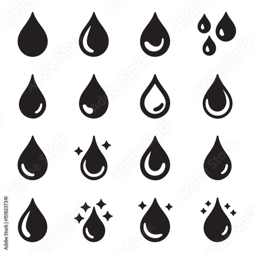 Set of Water Drop Icons – Different Styles for Liquid and Fluid Designs