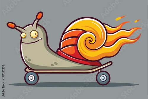 Funny Snail on a Skateboard with Fire