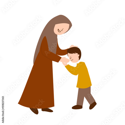 Muslim Mother's Blessing: Child Kissing Hand
