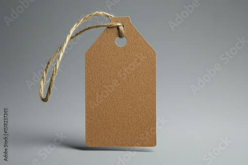 Detailed Color Picture of Brown Tag Label Empty Mockup Isolated in Gray Background
