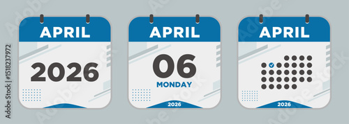 Modern Calendar icon. April. 2026 6 day. The concept of waiting for an important date. Day calendar with date April 6. Cheklist day calendar. Vector illustration.