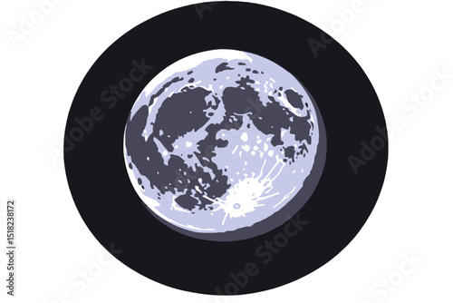 Full Moon Vector Illustration on Dark Background - Detailed Moon Surface with Craters - Lunar Phase Art for Astronomy Projects and Designs