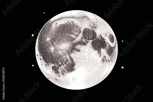 Full Moon with Stars in Black Sky - Detailed Lunar Surface - Astronomy and Celestial Beauty - High Resolution Image