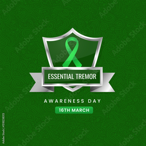 Essential Tremor awareness month background. Shield design with Green silk ribbon.