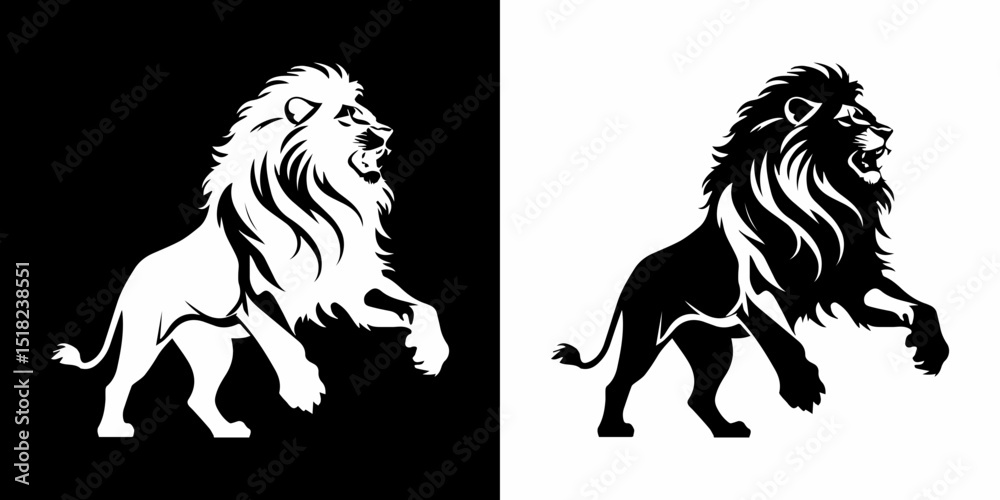 Obraz premium Lion Silhouette Vector Illustration in Black and White