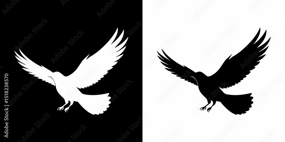 Obraz premium Bird Silhouette Vector Illustration in Black and White
