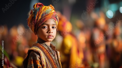 Young Child in Traditional Colorful Cultural Attire at Festival