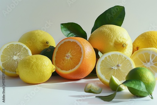 Freshly Picked Lemons, Oranges, Grapefruits, and Limes on White Background