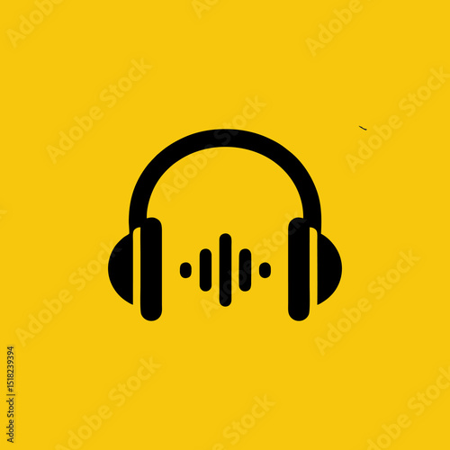 minimalist icon with frequency surrounded by a very simplistic headphones