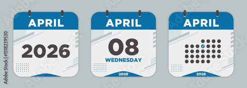 Modern Calendar icon. April. 2026 8 day. The concept of waiting for an important date. Day calendar with date April 8. Cheklist day calendar. Vector illustration.
