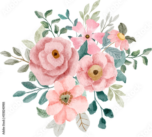 cute pink floral watercolor bouquet