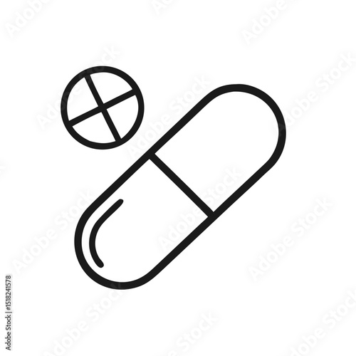 Capsule and pill icon in minimalist style on transparent background
