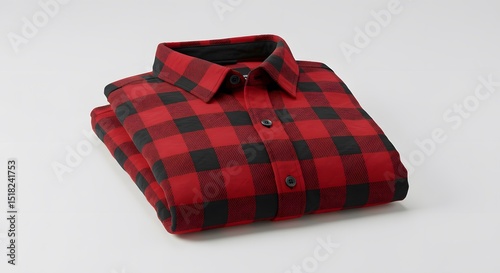 Red and Black Flannel Shirt Folded Neatly on White Background for Canada Day