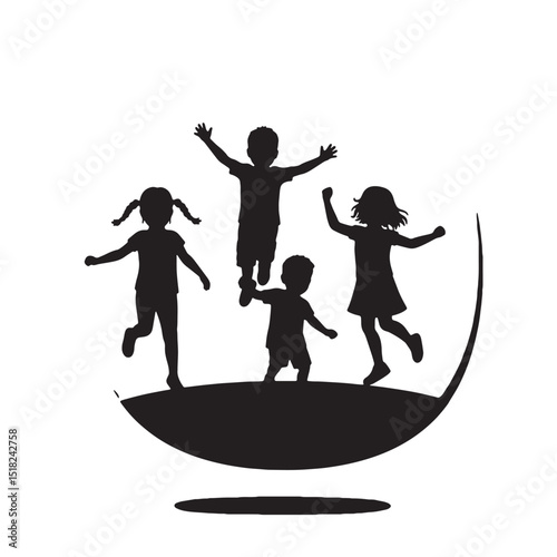 Joyful Children Silhouettes Jumping, Playing, and Celebrating Childhood Fun